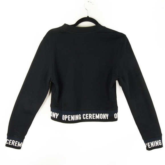 Opening Ceremony 2010s Indie Sleaze Crop Long Sleeve Logo Sweatshirt Black Top - Picture 3 of 4